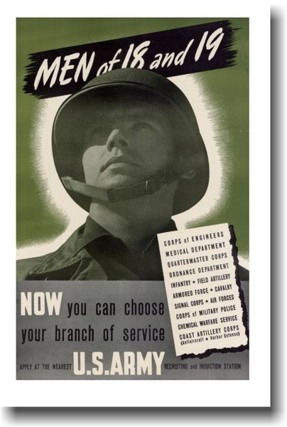 Men of 18 & 19 Enlist - U.S. Army - Vintage WW2 Poster