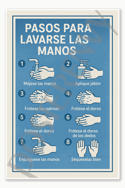 Step-by-step handwashing procedure - Spanish Poster - 18 inch x 12 inch