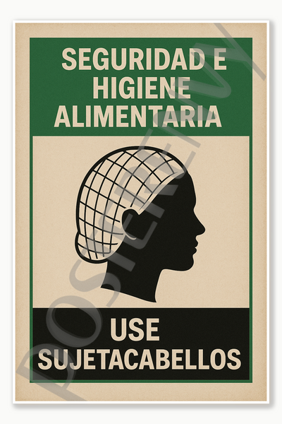 Wear Hair Restraints - Spanish Food Safety Restaurant Kitchen Poster Poster - 18 inch x 12 inch