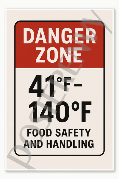 Danger Zone Food Safety Handling Restaurant Kitchen Poster Poster - 18 inch x 12 inch
