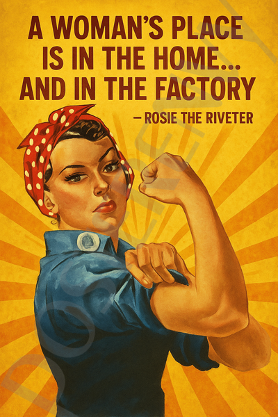 Rosie the Riveter Famous Quote Poster – "A Woman’s Place Is in the Home... and in the Factory" – 18 inch x 12 inch