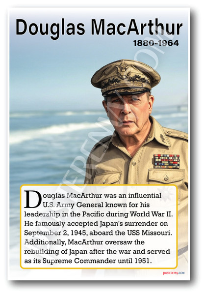Douglas Macarthur - WWII General - Biography Poster 18 x 12 inch