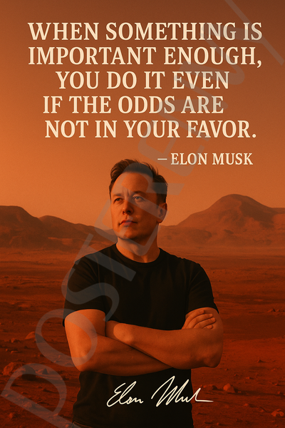 Elon Musk Famous Quote Poster – "Do It Even If the Odds Are Against You" – 18 inch x 12 inch