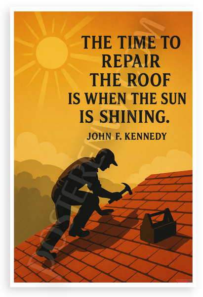 John F. Kennedy "The Time To Repair The Roof Is When The Sun Is Shining" Motivational 12"x18" US Made Poster