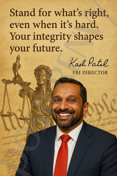 Kash Patel Famous Quote Poster – "Stand for What's Right Even When It's Hard" – 18 inch x 12 inch