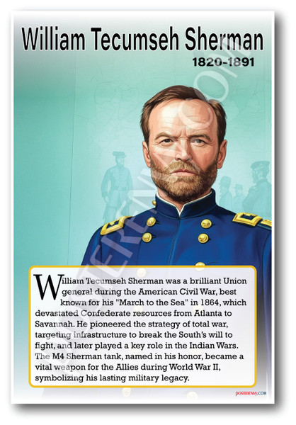 William Tecumseh Sherman - Civil War General - Biography Poster 18 x 12 inch
