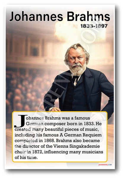 Johannes Brahms - Romantic Composer - Biography Poster 18 x 12 inch