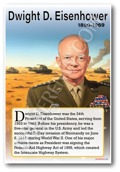 Dwight D Eisenhower - WWII General & President - Biography Poster 18 x 12 inch