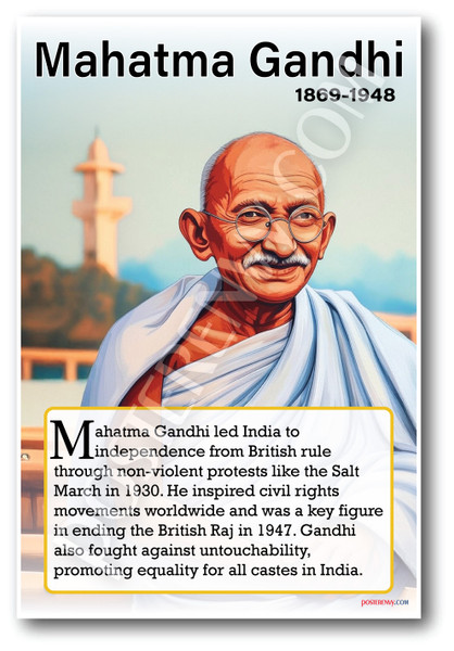 Mahatma Gandhi - Indian Independence Leader - Biography Poster 18 x 12 inch