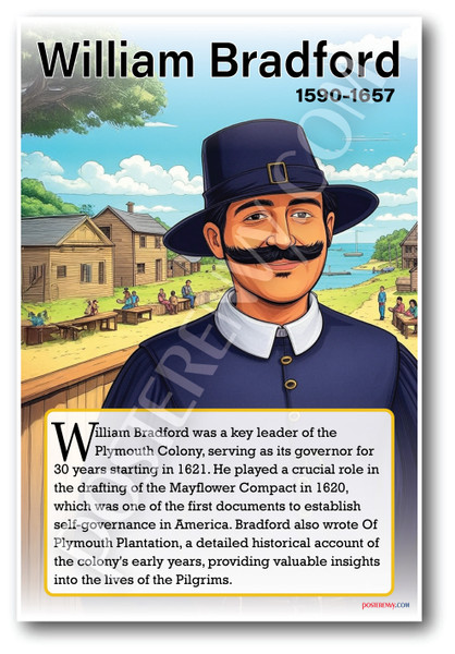 William Bradford - Plymouth Colony Governor - Biography Poster 18 x 12 inch