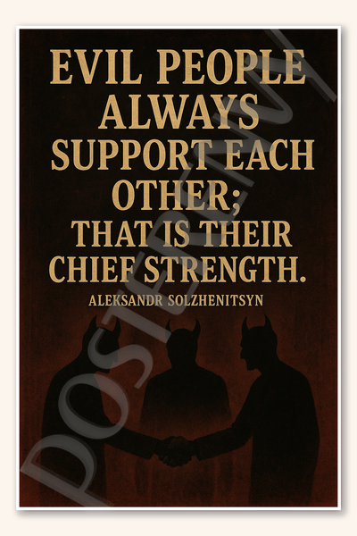 Evil people always support each other that is their chief strength - Aleksandr Solzhenitsyn Poster - 18 inch x 12 inch