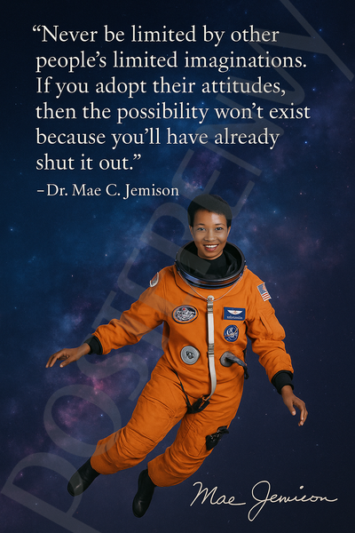 Mae Jemison Famous Quote Poster – "Never Be Limited by Others' Imaginations" – 18 inch x 12 inch