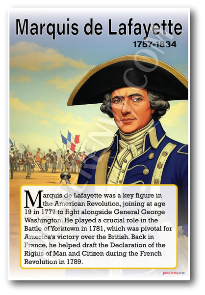 Marquis De Lafayette - Revolutionary War Hero - Biography Poster 18 x 12 inch