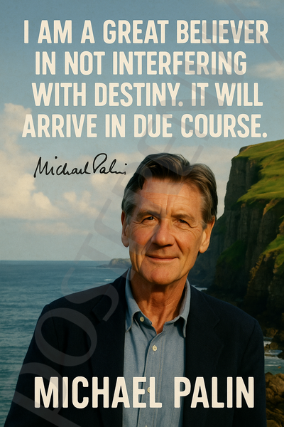 Michael Palin Famous Quote Poster – "Destiny Will Arrive in Due Course" – 18 inch x 12 inch