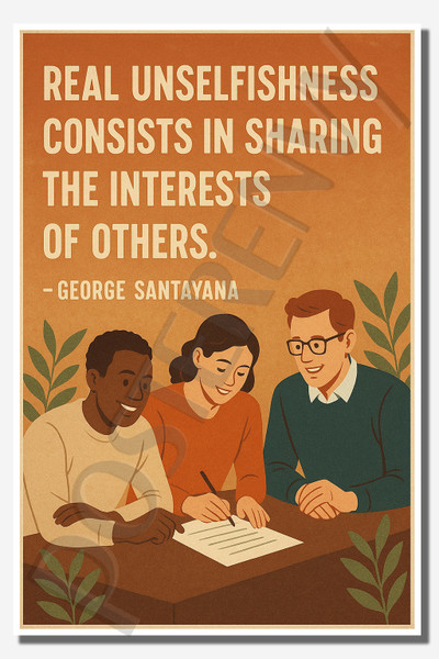 Real unselfishness consists in sharing the interests of others - George Santayana - Inspirational Poster - 18 inch x 12 inch