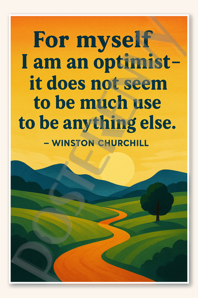 For myself I am an optimist - it does not seem to be much use to be anything else - Winston Churchill Poster 18 inch x 12 inch