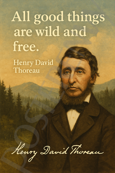 Henry David Thoreau Famous Quote Poster – "All Good Things Are Wild and Free" – 18 inch x 12 inch