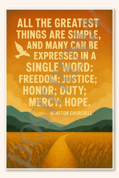 All the greatest things are simple, and many can be expressed in a single word - Winston Churchill Poster - 18 inch x 12 inch