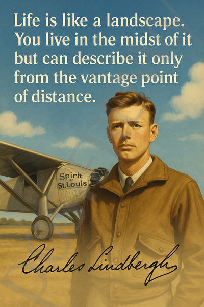 Charles Lindbergh Famous Quote Poster – "Life is Like a Landscape" – 18 inch x 12 inch