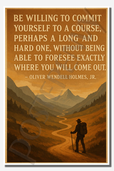 Be willing to commit yourself to a course, perhaps a long and hard one, without being able to foresee exactly where you will come out - Oliver Wendell Holmes, Jr. - Inspirational Poster - 18 inch x 12 inch