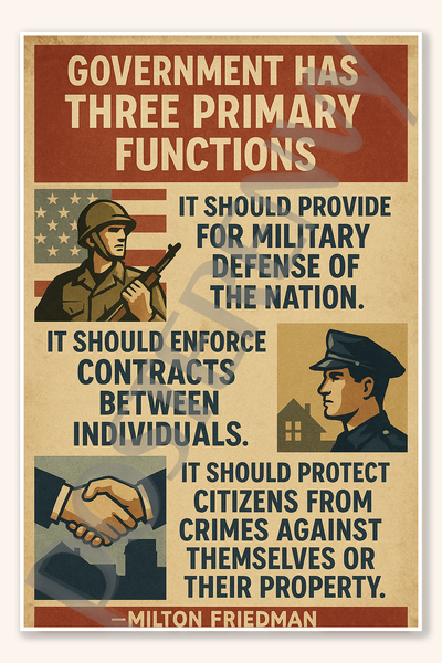 Government has three primary functions Poster - 18 inch x 12 inch