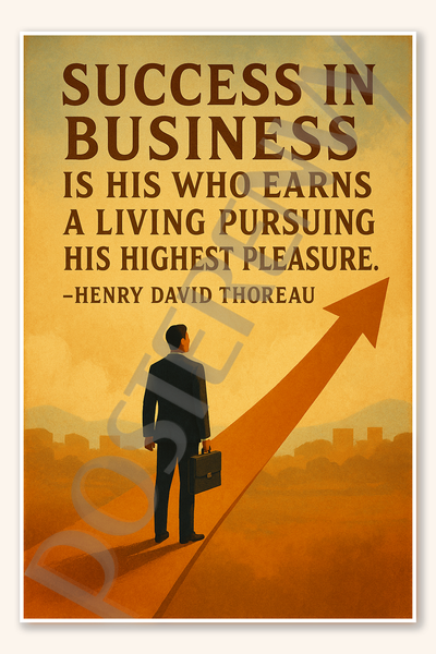 Success in business is his who earns a living pursuing his highest pleasure - Henry David Thoreau 3 Poster - 18 inch x 12 inch
