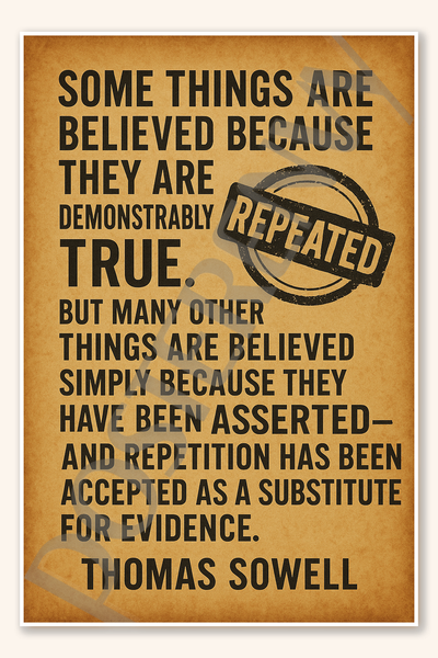 Some things are believed because they are demonstrably true - Thomas Sowell Poster - 18 inch x 12 inch