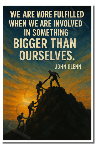 We are more fulfilled when we are involved in something bigger than ourselves -John Glenn - Inspirational Poster - 18 inch x 12 inch