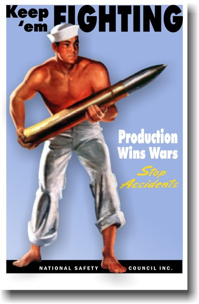 Keep Em Fighting - Stop Accidents - NEW Vintage WW2 Poster
