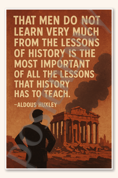 That men do not learn very much from the lessons of history is the most important of all lessons that history has to teach - Aldous Huxley Poster - 18 inch x 12 inch