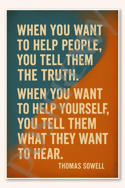 When you want to help people, you tell them the truth - Thomas Sowell Poster - 18 inch x 12 inch