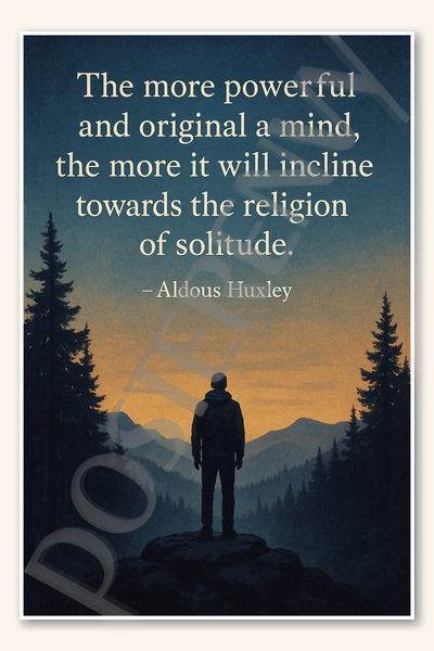 The more powerful and original a mind the more it will incline towards religion of solitude - Aldous Huxley Poster - 18 inch x 12 inch