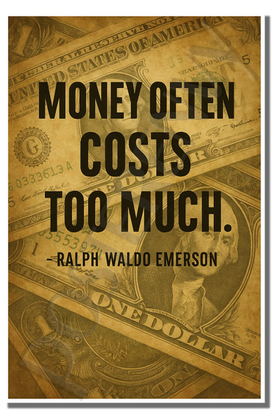 Money often costs too much - Ralph Waldo Emerson - Inspirational Poster - 18 inch x 12 inch