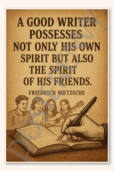 A good writer possesses not only his own spirit but also the spirit of his friends - Friedrich Nietzsche Poster - 18 inch x 12 inch