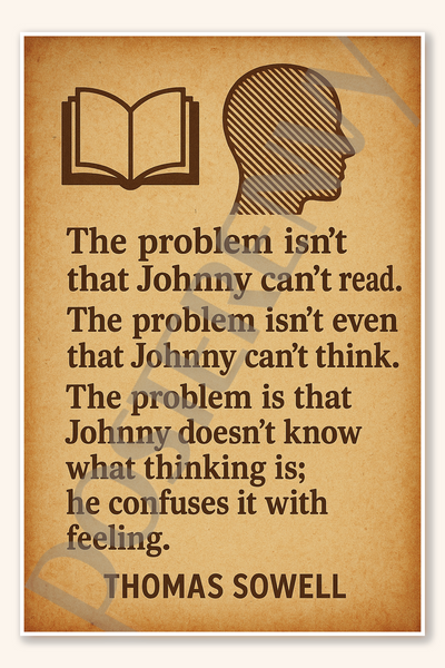 The problem isn't that Johnny can't read - Thomas Sowell Poster - 18 inch x 12 inch