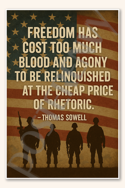 Freedom has cost too much blood and agony to be relinquished at the cheap price of rhetoric Poster - 18 inch x 12 inch
