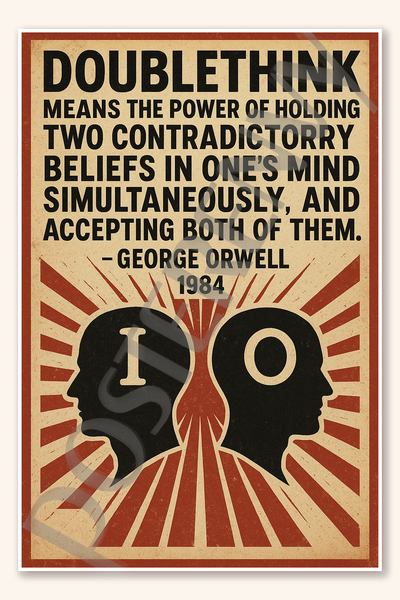 Doublethink means the power of holding two contradictory beliefs in one's mind simultaneously and accepting both of them - George Orwell 1984 Poster - 18 inch x 12 inch
