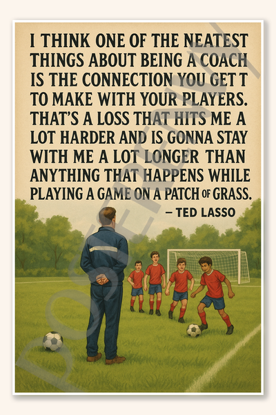 I think one of the neatest things about being a coach is the connection you get to make with your players - Ted Lasso Poster - 18 inch x 12 inch