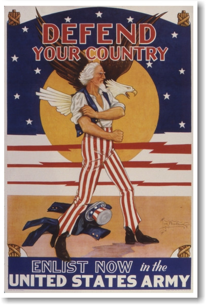 Defend Your Country - Enlist Now in the US Army - NEW Vintage WW2 Poster