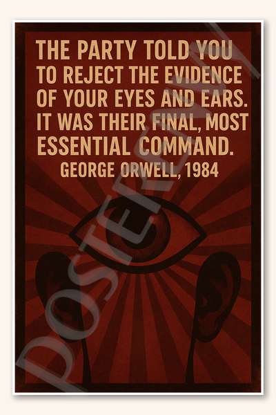 The Party told you to reject the evidence of your eyes and ears It was their final, most essential command - George Orwell 1984 Poster - 18 inch x 12 inch