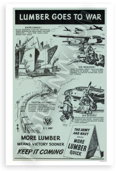 Lumber Goes to War Vintage WW2 Propaganda 12x18 US Made Poster