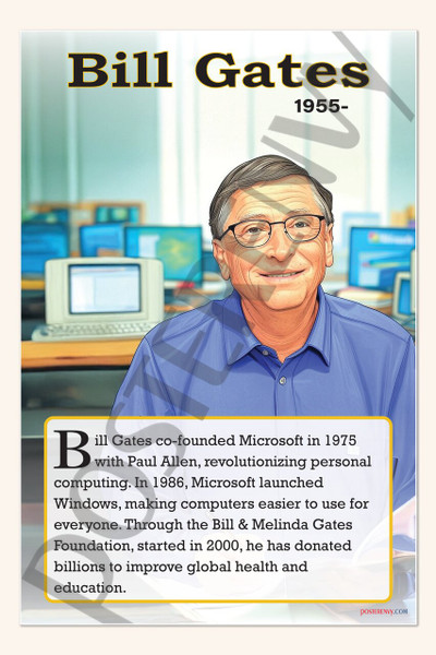 Bill Gates - Microsoft Founder & Entrepreneur - Biography Poster 18" x 12"