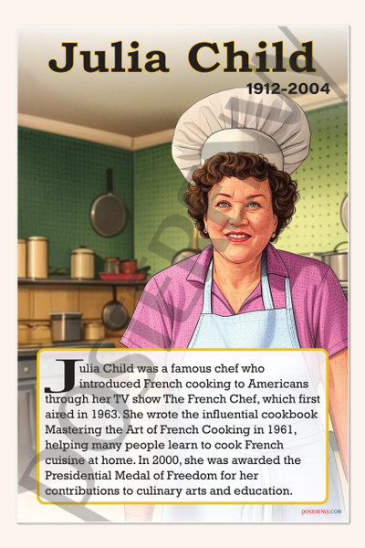 Julia Child - Celebrity Chef & Cookbook Author - Biography Poster 18" x 12"