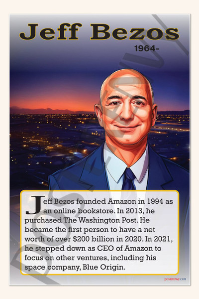 Jeff Bezos - Amazon Founder & Entrepreneur - Biography Poster 18" x 12"