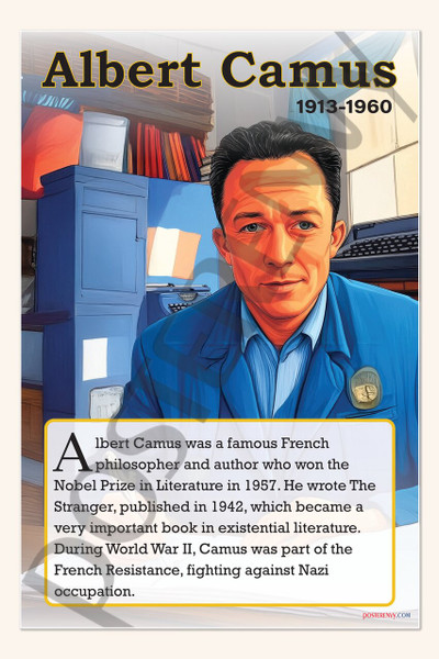 Albert Camus - Nobel Prize-Winning Writer & Philosopher - Biography Poster 18" x 12"