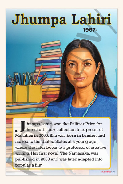 Jhumpa Lahiri - Pulitzer Prize-Winning Author - Biography Poster 18" x 12"