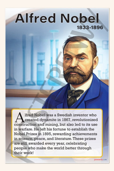 Alfred Nobel - Scientist & Nobel Prize Founder - Biography Poster 18" x 12"