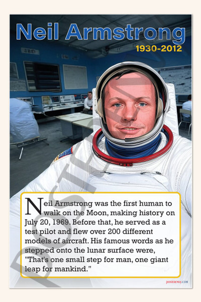 Neil Armstrong - First Man on the Moon - Biography Poster 18" x 12"