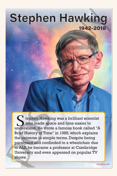 Stephen Hawking - Theoretical Physicist & Black Hole Expert - Biography Poster 18" x 12"