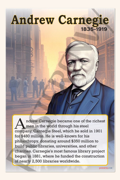 Andrew Carnegie - Business Magnate & Philanthropist - Biography Poster 18" x 12"